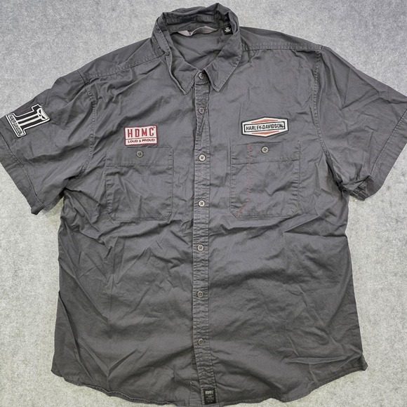 Harley-Davidson HDMC Loud & Proud Shirt Mens 2XL Gray Mechanic Button Up - Picture 3 of 10
